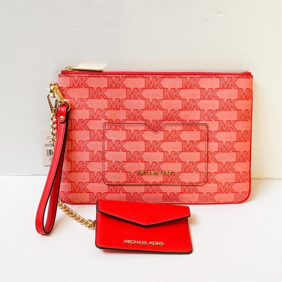 Michael Kors Jet Set Item Large 2 in 1 Card Case Wristlet Wallet MK Dark Sangria - Picture 2 of 15